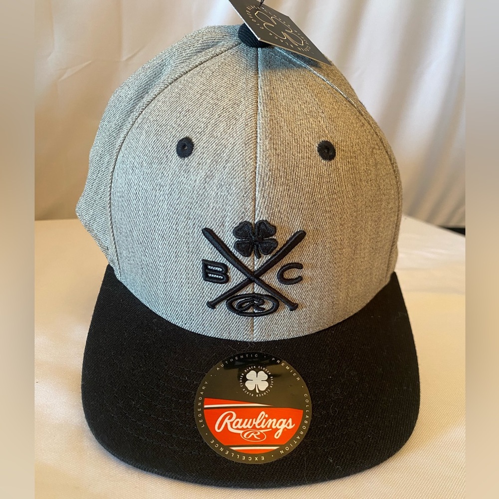 NWT Rawlings  black clover, live lucky, baseball hat, gray, and black